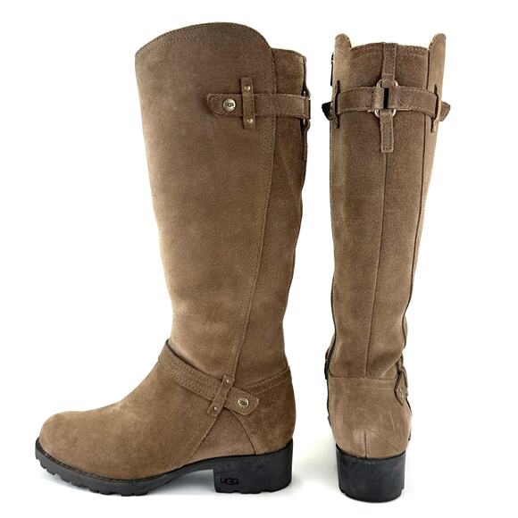UGG Australia Winter Knee High Tall Riding Boot Size 7 Tan Suede Wool Lining - Picture 13 of 13